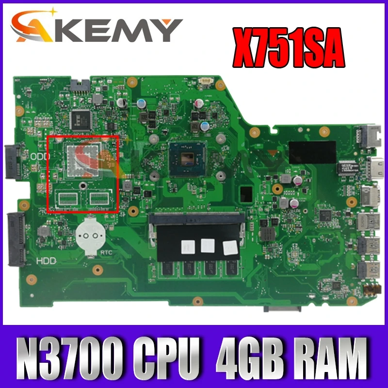 

X751SA N3700 CPU DDR3L 4GB RAM mainboard For ASUS X751S X751SA X751SV Laptop motherboard 90NB07M0-R00050 Tested free shipping