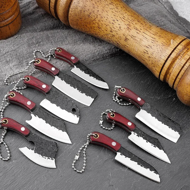 Мини-брелок нож из нержавеющей стали острые лезвия деревянная ручка Небольшой