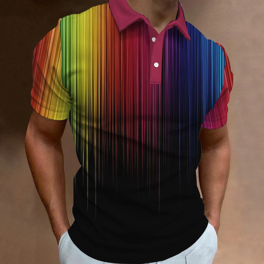 

Mens Polo Shirt 3d Rainbow Gradient Stripe Polo Fashion Short Sleeved Tops Clothing T-Shirt Breathable Polo Shirt Oversized 5xl