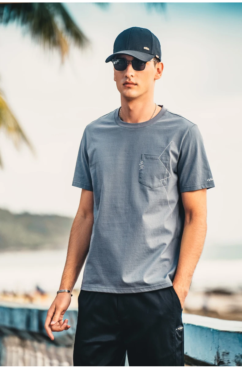 

Мужская футболка с коротким рукавом, украшенная карманами, лето 2821