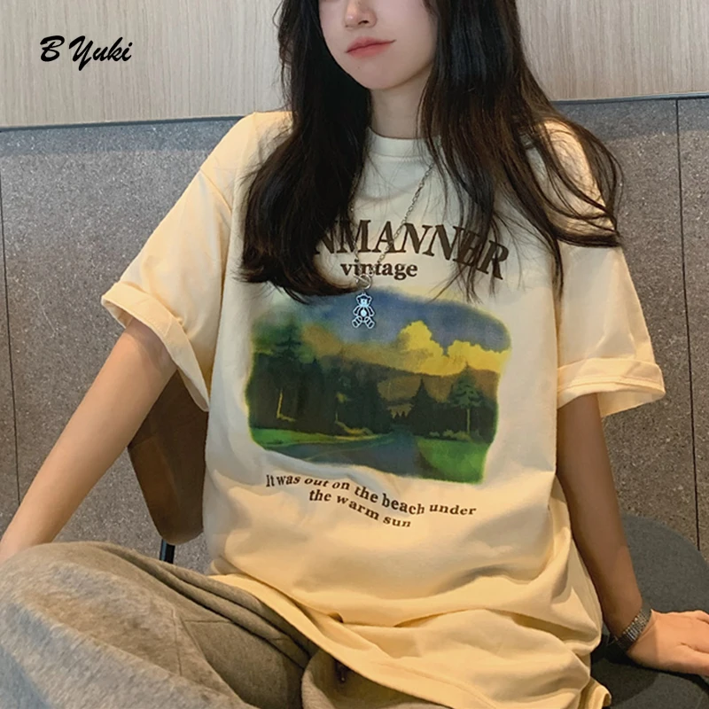 Летняя мягкая хлопковая винтажная женская футболка с принтом Повседневная