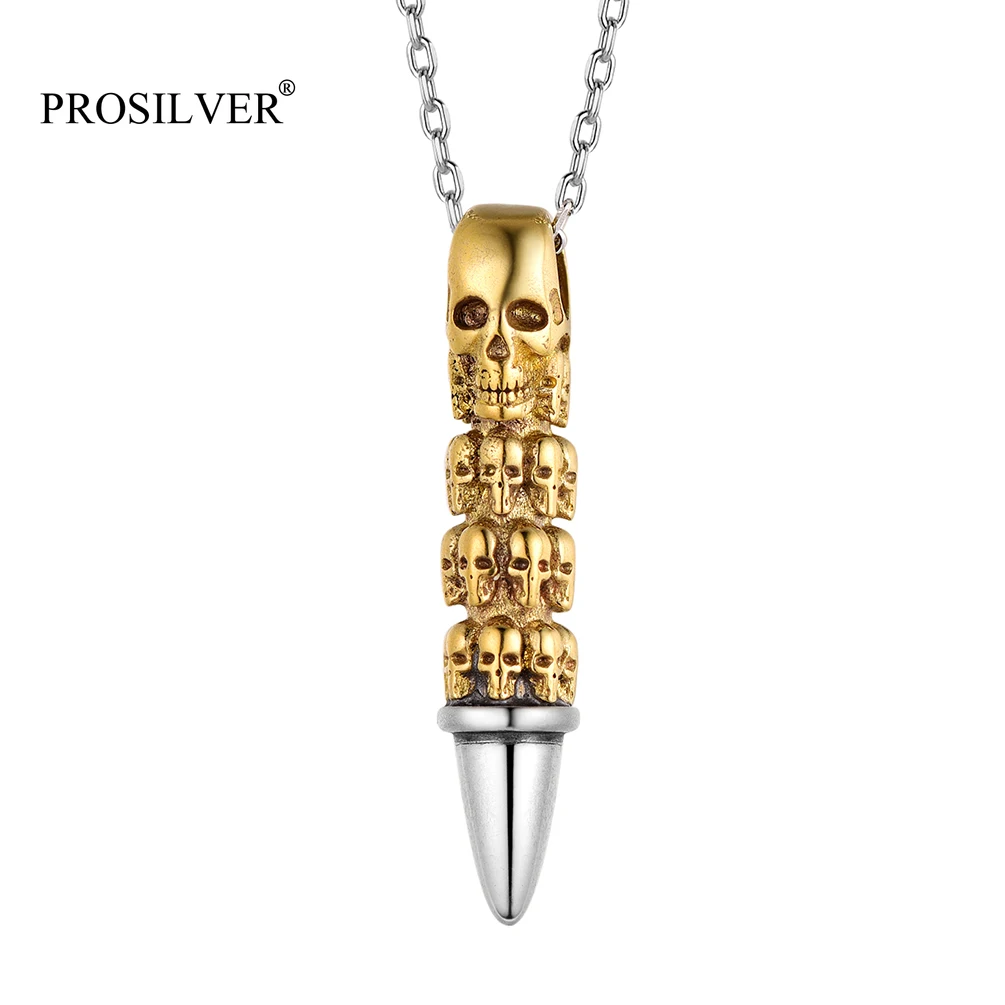 

PROSILVER Skull Charm Skeleton Pendant Men Women Punk Gothic Necklace Halloween Vintage 925 Sterling Silver Chain PSP4258