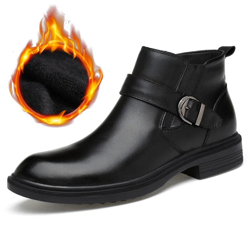 

Pop Autumn Winter Shoes Men Boots Genuine Leather Shoes Warm Plush for Cold Winter Men Ankle Boots Cow Leather Footwear A1871