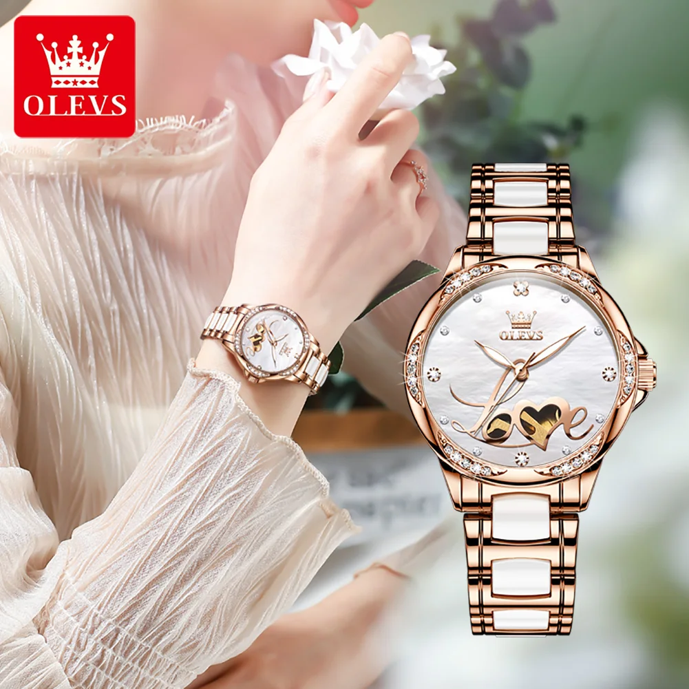 OLEVS 6613 Automatic Mechanical High Quality Watches For Women, Ceramic Strap Fashion Waterproof Women Wristwatches