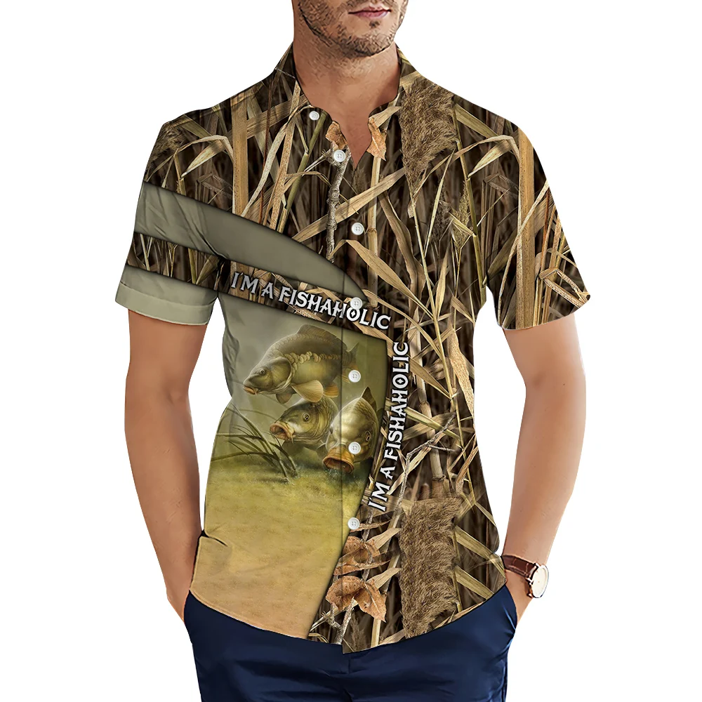 

HX Fashion Men's Shirts I Am A Fishaholic 3D Printed Casual Shirt Summer Short Sleeve Beach Shirts for Men Clothing