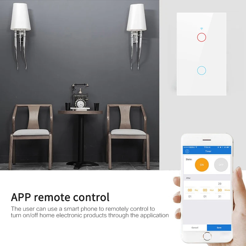 

Стеклянная панель Smart Life Empered, таймер, управление через приложение, переключатель Wi-Fi, голосовое управление, домашняя настенная кнопка, умный...