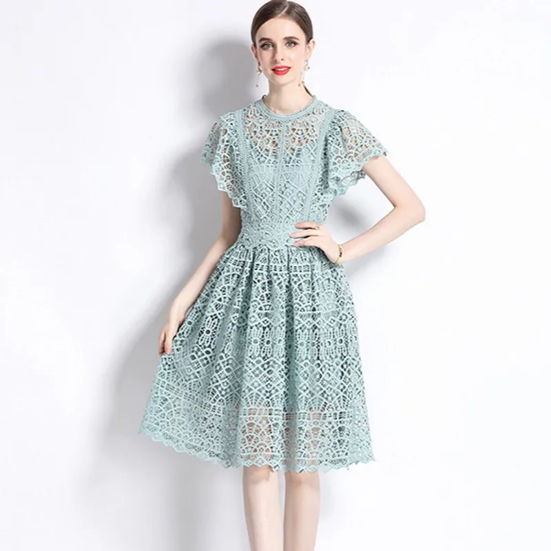 

Женское винтажное кружевное платье, модельное платье во французском стиле с крючком и цветочной вышивкой, праздничное платье с коротким рукавом, лето