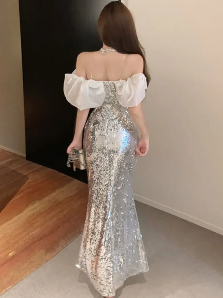 Сексуальные женские платья элегантное платье с открытыми плечами и разрезом на