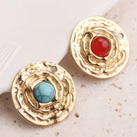 5pc round 19mm natural stone and stainless steel gold charms pendants diy connection earring necklaces jewelry making wholesale