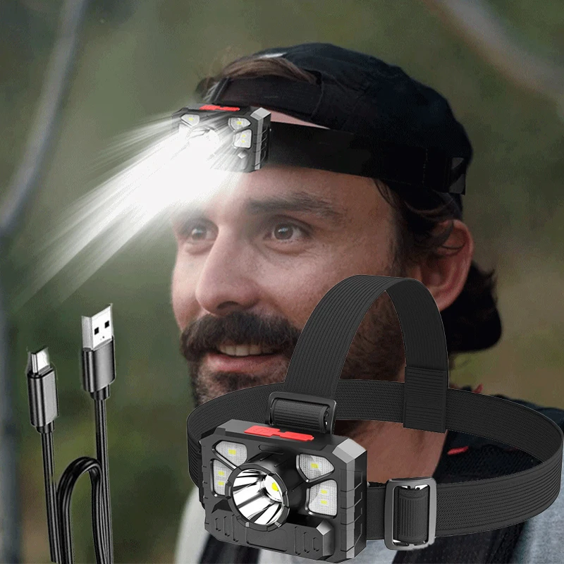 

USB LED Head Light Rechargeable Waterproof Flashlight Lantern Portable Headlamp for Outdoor Camping Hiking Fishing Lighting