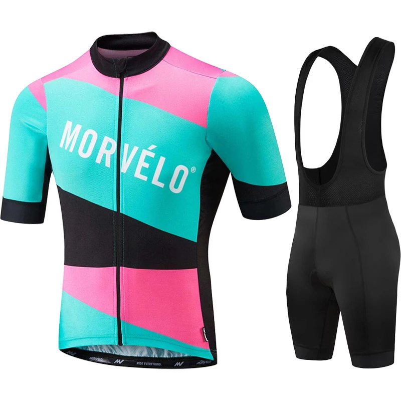 

MORVELO Cycling Jersey Set Uniform Man Summer Bike Clothes Men's Bicycle Suit Mtb Team Clothing Sports Outfit bib Gel pad