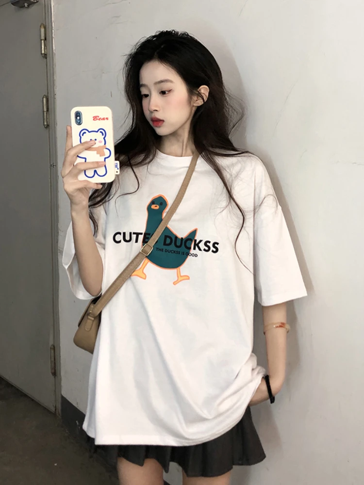 

YUQI Повседневные базовые вязаные хлопковые футболки, Женская забавная футболка оверсайз, Женская свободная летняя футболка с круглым вырез...