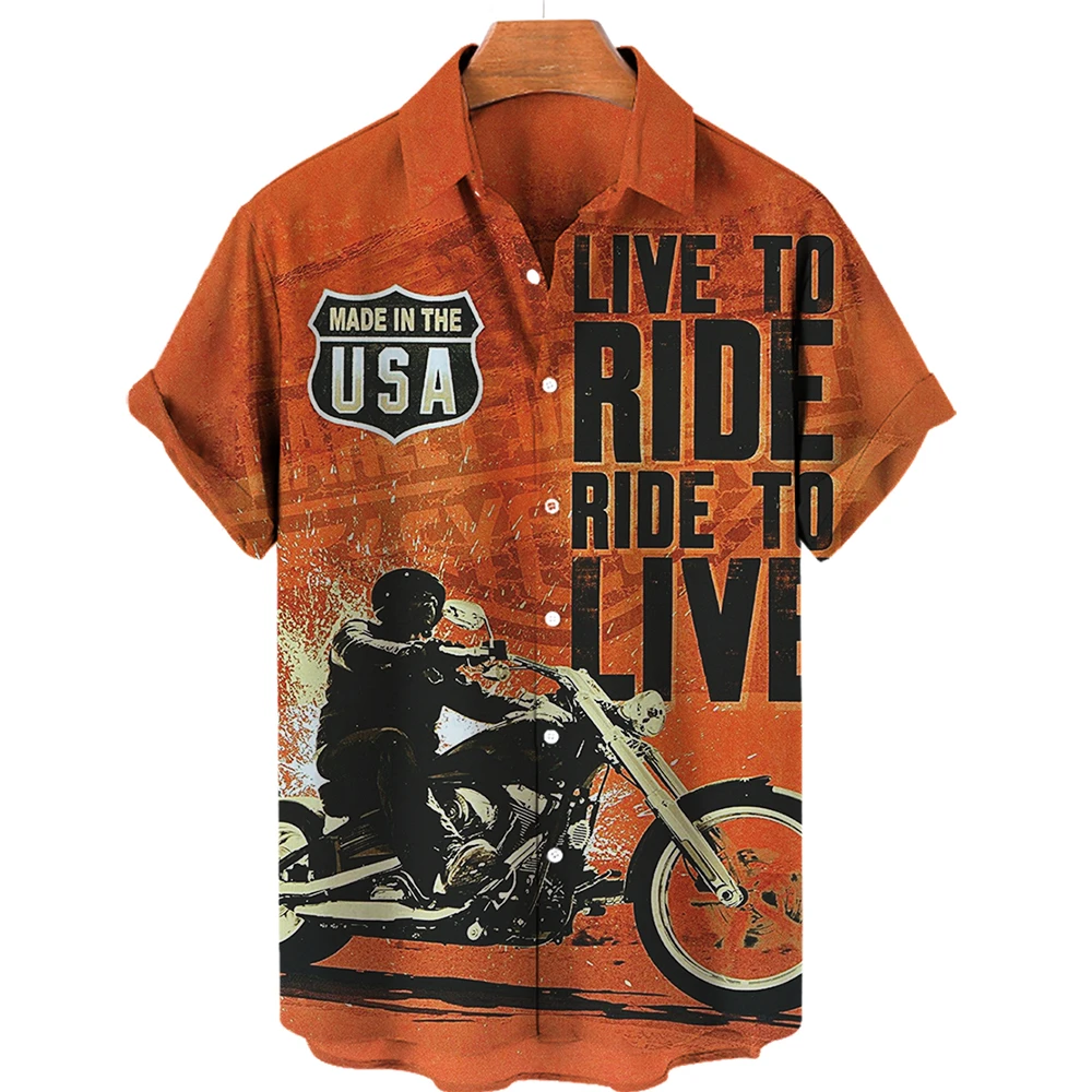 2022 Summer Men's Biker Shirts Retro 3d Printed Hawaiian Beach Shirts Short Sleeves Loose Tops Quick Dry Lightweight Shirts