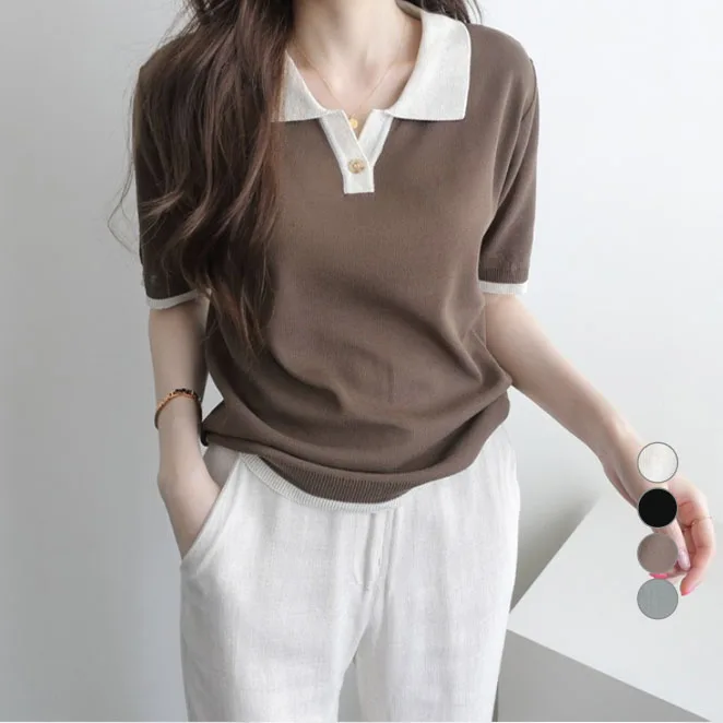 

더센 배색 반팔 니트티 n1517