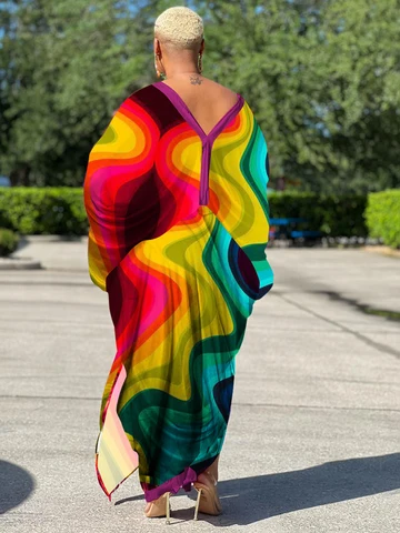 Винтажное бикини 2023, длинный кафтан больших размеров, элегантное пляжное платье с v-образным вырезом, летняя одежда, пляжная одежда, купальник, накидка A2021