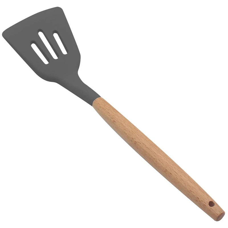 

Silicone Slotted Spatula, High Heat Resistant To 480°F, BPA Free, Food Grade Slotted Turner, Wooden Handle Nonstick