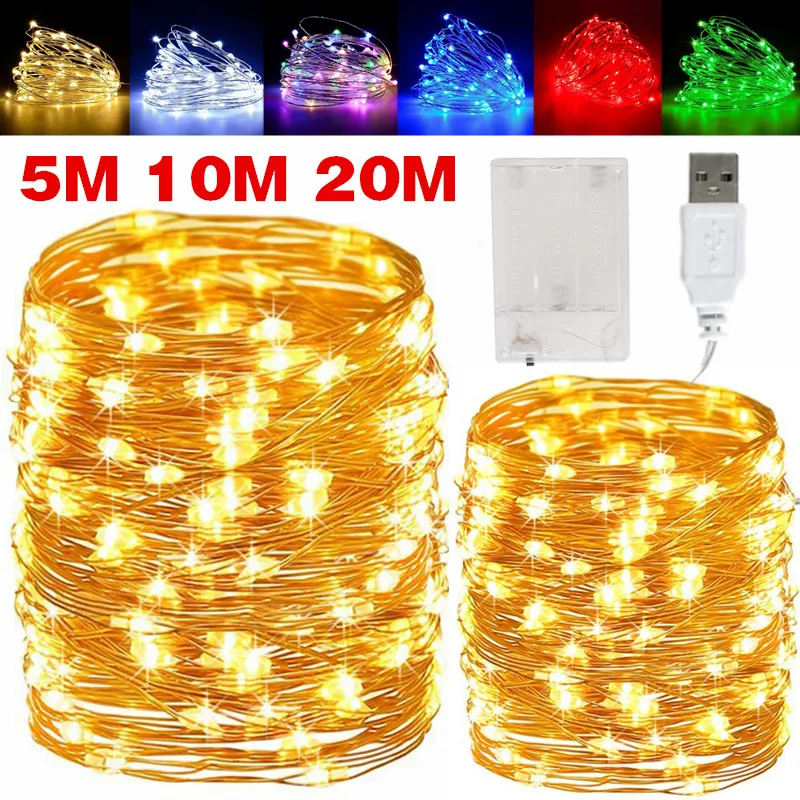 

5/10/20M Led Copper Wire Fairy Lights Battery Powered LED String Lights Party Wedding Indoor Christmas Decoration Garland Lights