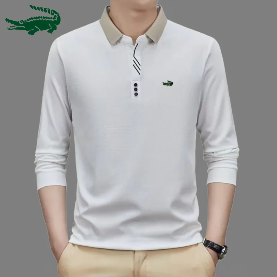 

Embroidered CARTELO Brand POLO Shirt Half Button Men's Long Sleeved T-shirt Sports Casual Breathable Bottom Shirt