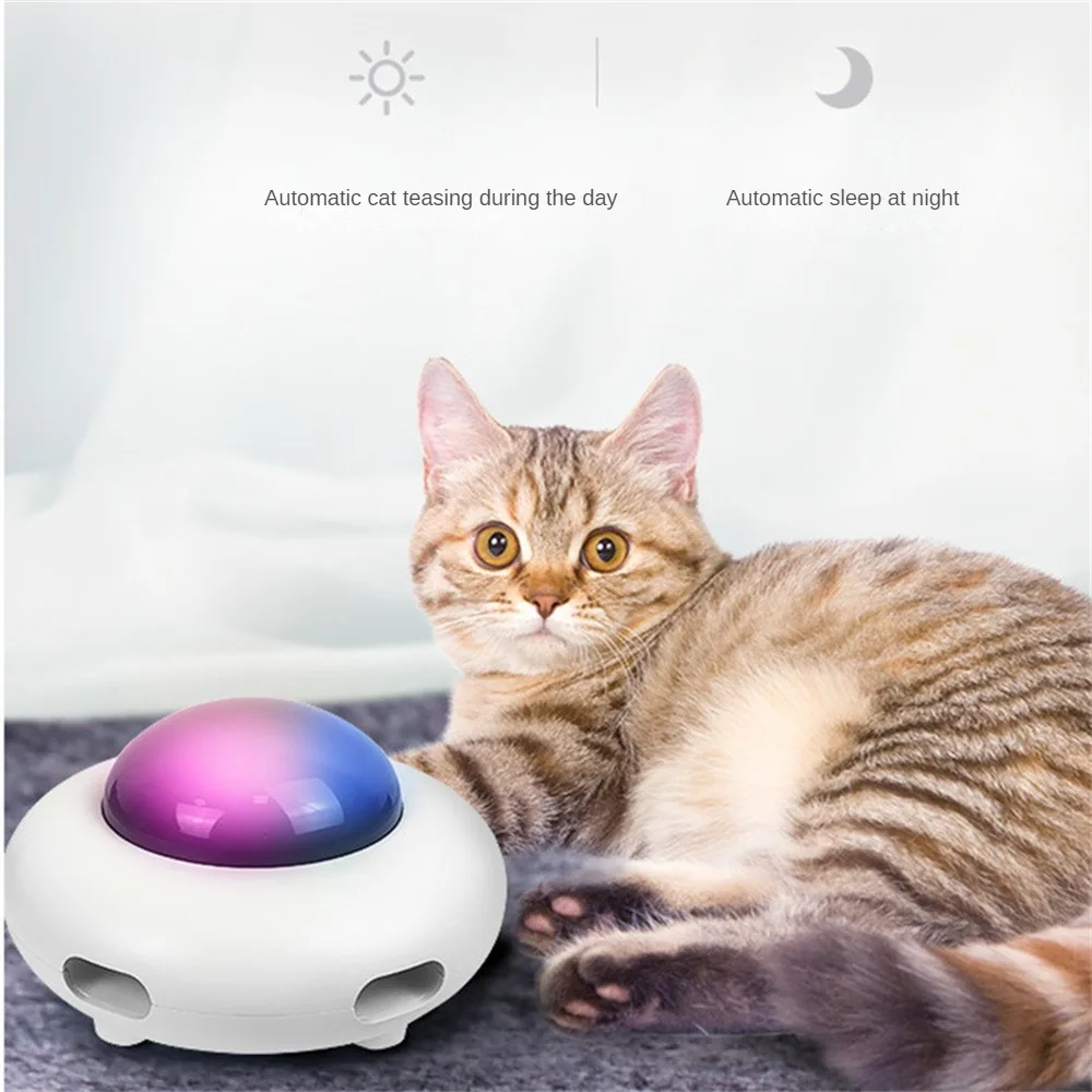 

Interactive Auto Cat Toy Smart Teaser UFO Pet Turntable Catching Training Toys USB Charging Cat Teaser Replaceable Feather Toys