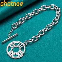 925 sterling silver round roman numeral pendant chain bracelet for women party engagement wedding fashion charm jewelry
