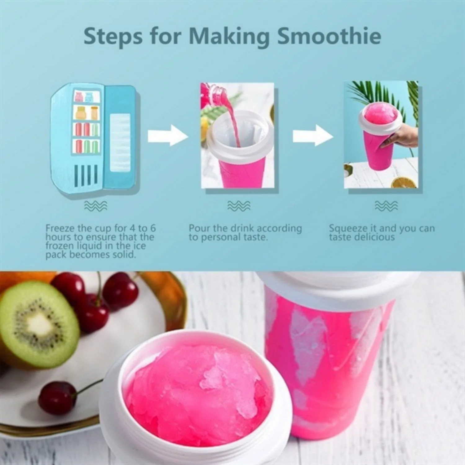 Фото TFS Slushie Clay Made Frozen Magic Squeeze Cup, Изготовление сока, Молока, Йогурта, Мороженого, Охлаждающая чашка для смузи своими руками с соломинкой на крышке, №3