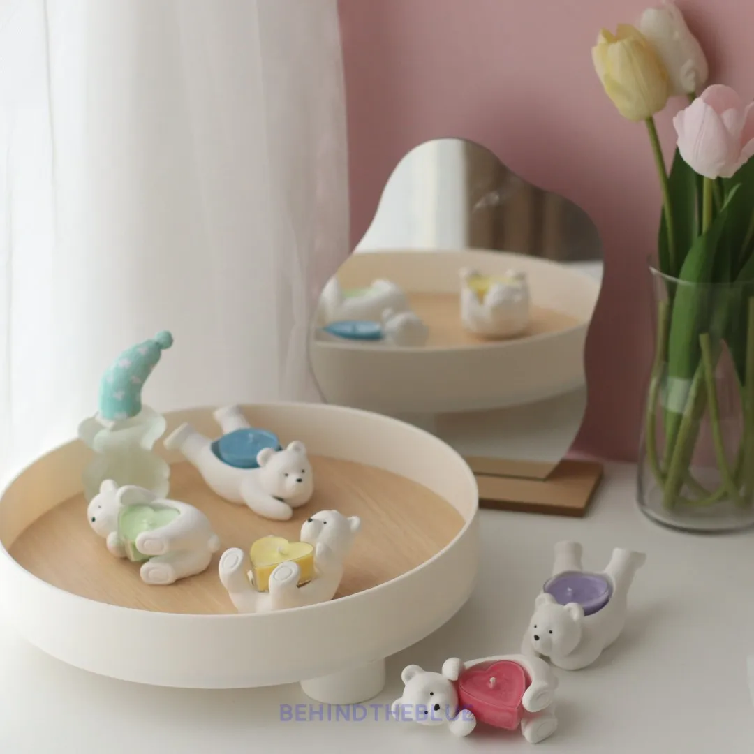 

Cute Bear Candle Holder Silicone Mold Tea Cup Wax Base Polar Bear Design Candle Holder Home Aromatherapy Gypsum Decoration