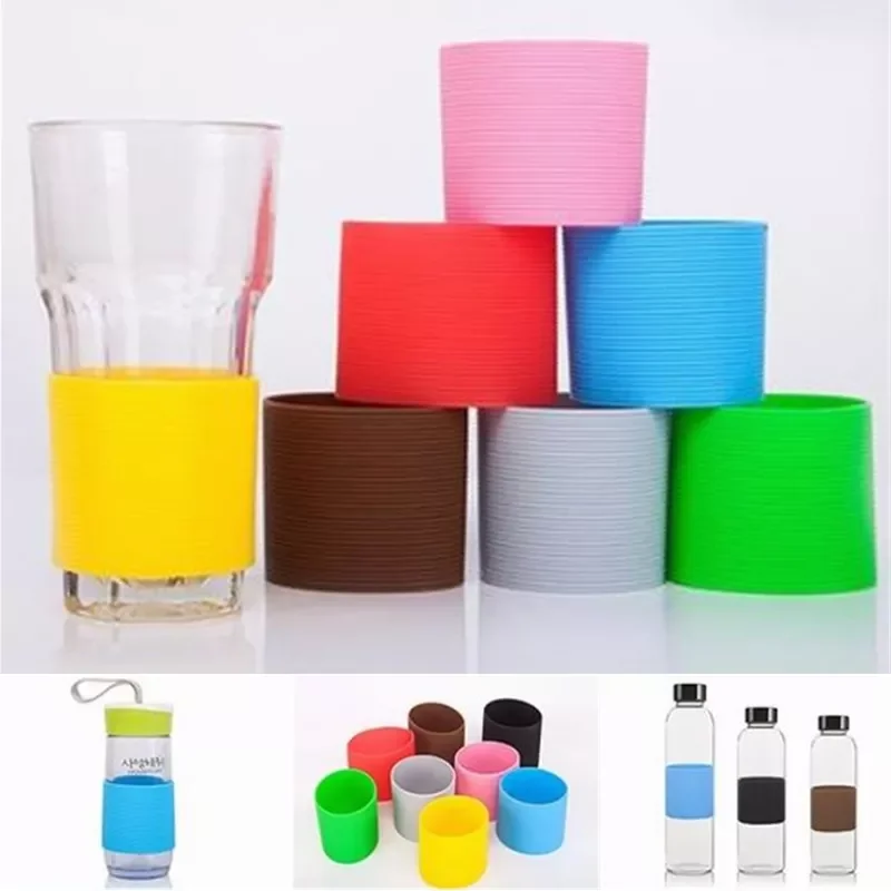 

2022Silicone Heat Insulated Cup Sleeve Stripes Non-slip Wraps For Mugs Ceramic Glass Cup Sleeve Water Bottle Kettle Cover