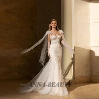 anna bohemian mermaid wedding dresses tulle v neck appliques zipper wedding dresses for women custom made