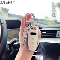 auto keychain tpu key case cover with anti lost number plate keyring fob for audi a6 q5 d5 c8 a7 a8 q8 2018 2019 car accessories