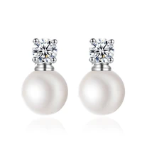 simple sweet pearl zircon earrings for beautiful girls women pendientes vintage orecchin crystal s925 silver needle kpop jewelry