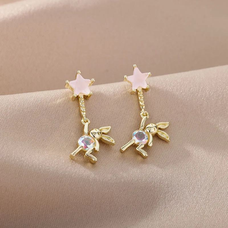 

Gold Plated Bear Rabbit Stud Earring for Women Ins 2022 Fashion Colorful Zircon Earing Girls Jewelry