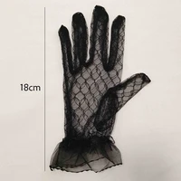 1 pcs ladies gloves lace full finger cropped tulle etiquette event black cozy stretch ruffled wedding party gift 18cm