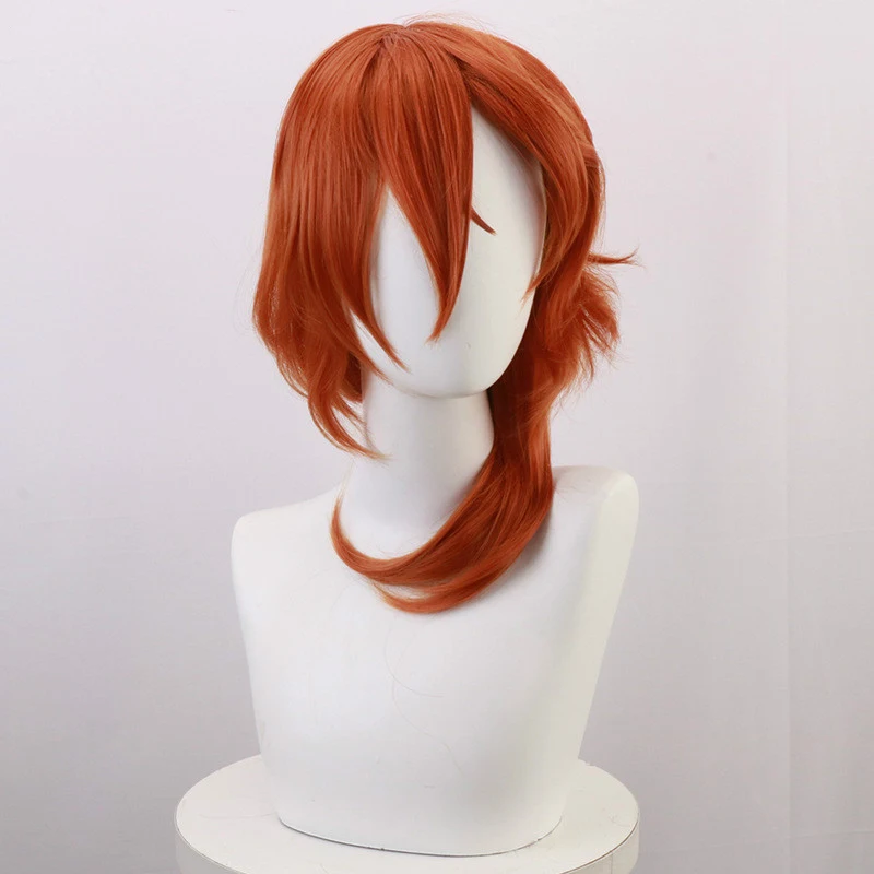 

Anime Bungo Stray Dogs Chuya Nakahara Chuuya Cosplay Wig Orange Heat Resistant Synthetic Hair Wigs + Wig Cap Accessories
