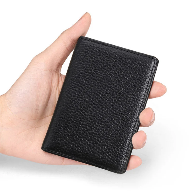 Ultra Slim Genuine Leather Card Holder Wallet for Men Thin Folding Bank Credit Card Holder Small Mens Wallet RFID ID Cardholder images - 6