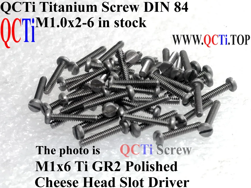 Tornillos de titanio DIN 84 ISO 1207 M1 M1x2 M1x3 M1x4 M1x5 M1x6, destornillador de ranura de cabeza de queso Ti GR2 10 piezas QCTI