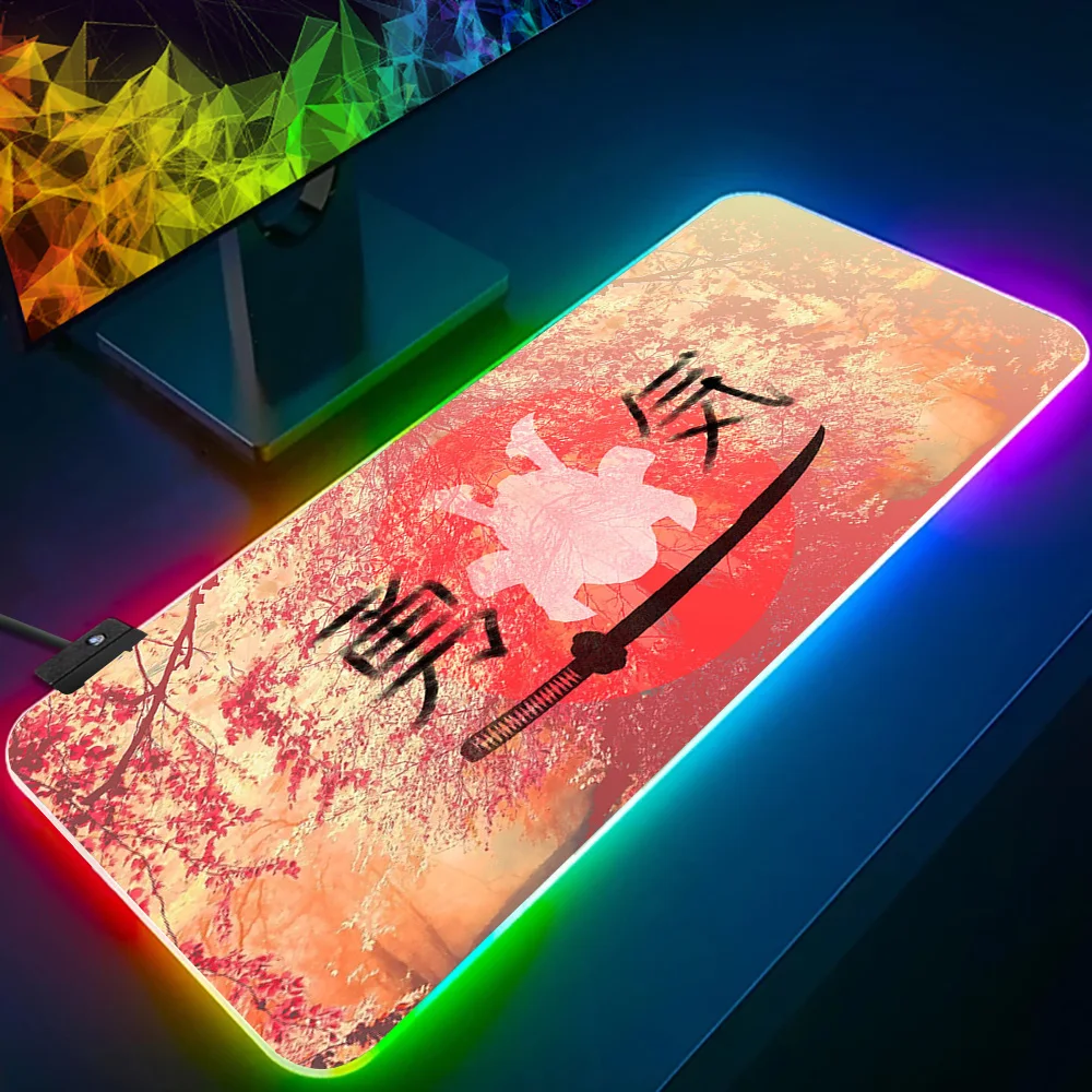 

Samurai Oni Hannya Demon Mask RGB Pc Gamer Keyboard Mouse Pad Mousepad LED Glowing Mouse Mats Rubber Gaming Computer Mausepad