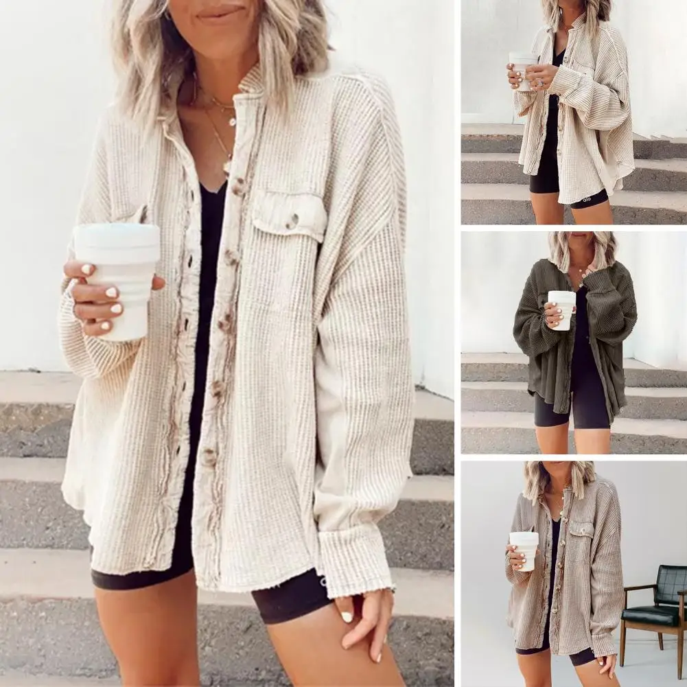 

Ripped Hem Coat Stylish Women's Single-breasted Winter Coat with Irregular Turn-down Collar Patchwork Pockets Soft for Fall