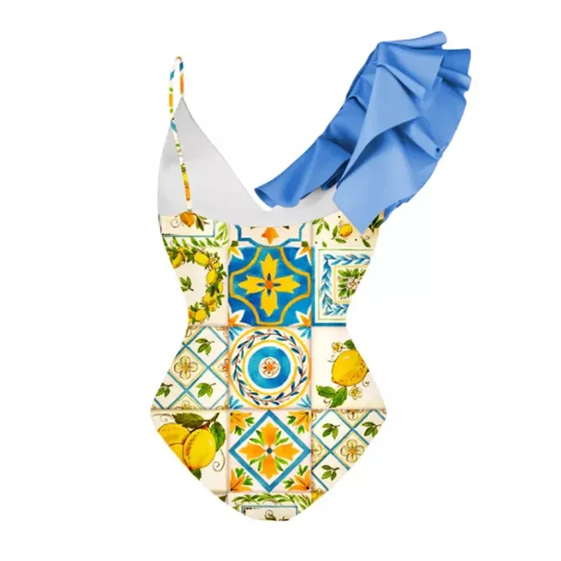 CPUTAN 2023 Female Retro Ruffle Swimsuit & Skirt Asymmetrical Holiday Beach Dress Designer Bathing Suit Vintage Summer Surf Wear