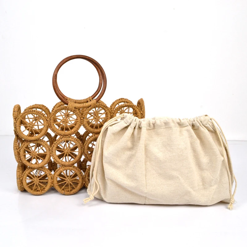 

Summer Beach Women Handbags Fashion Rattan Hollow Straw Bags Wicker Woven Travel Shoulder Bags Casual Bali Purses bolsa