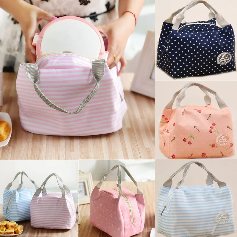 

Fashion Simpl etriped Dot Portable Lunch box Bag Thermal Insulated Cold keep Food Safe Stripe warm Lunch bags For Girls Women