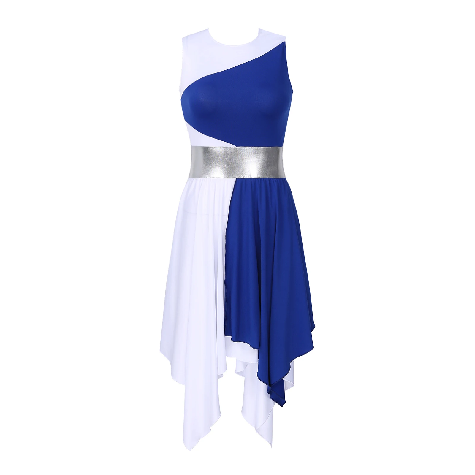 Women Sleeveless Color Block Asymmetrical Hem Gymnastics Leotards Ballet Figure Skating Dress Contemporary Lyrical Dance Costume |