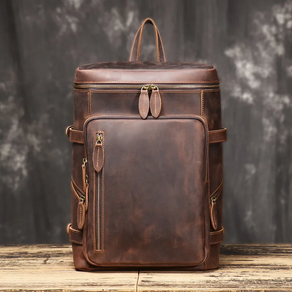 Винтажный кожаный рюкзак Crazy Horse для мужчин с сумкой ноутбука большой емкости