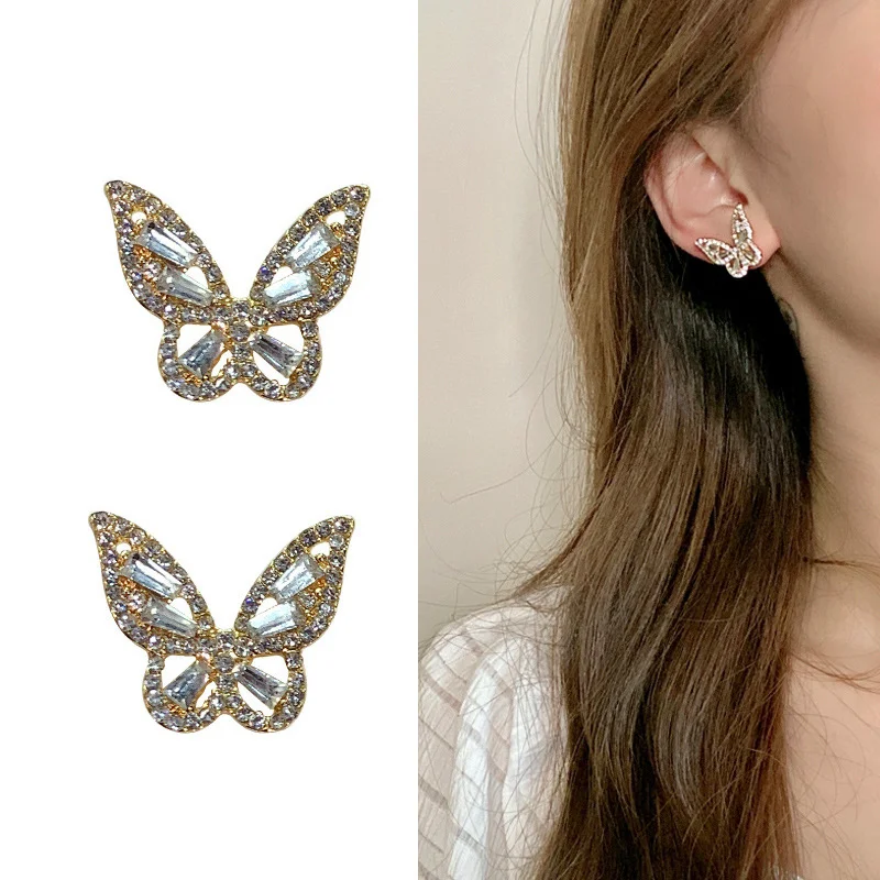 

серьги сережки женские серьги тренд 2022 Модный темпераментный женский набор с бриллиантами циркониевые серьги-бабочки с кристаллами очаровательные женские серьги подарки на день рождения ювелирные изделия