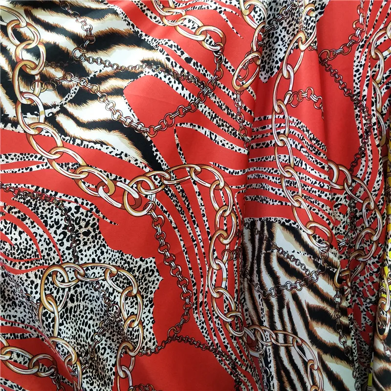 

Printed Imitation Silk Fabric Big Square Scarf Cheongsam Wide Leg Pants Shirt Silk Scarf New Leopard Print Clothing by the Yard