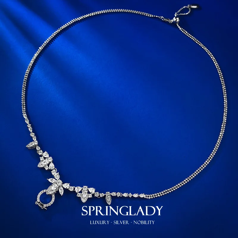 

SpringLady 925 Sterling Silver New Versatile High Carbon Diamond Chain Necklace Adjustable Length in Fine Jewelry