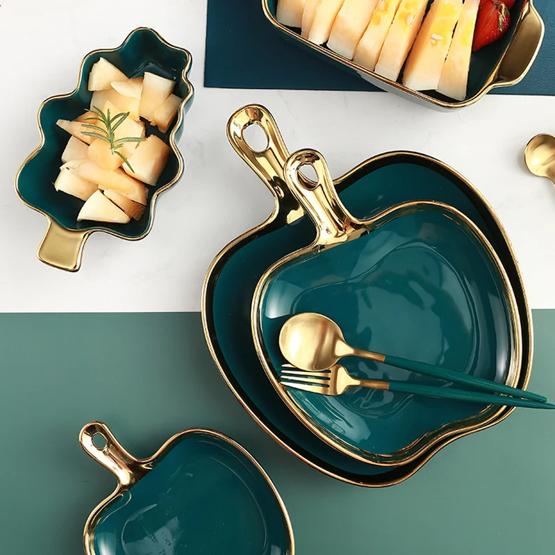 

Роскошная тарелка в скандинавском стисветильник, тарелка для хранения, домашняя креативная тарелка для завтрака, посуда с золотыми краями, ...