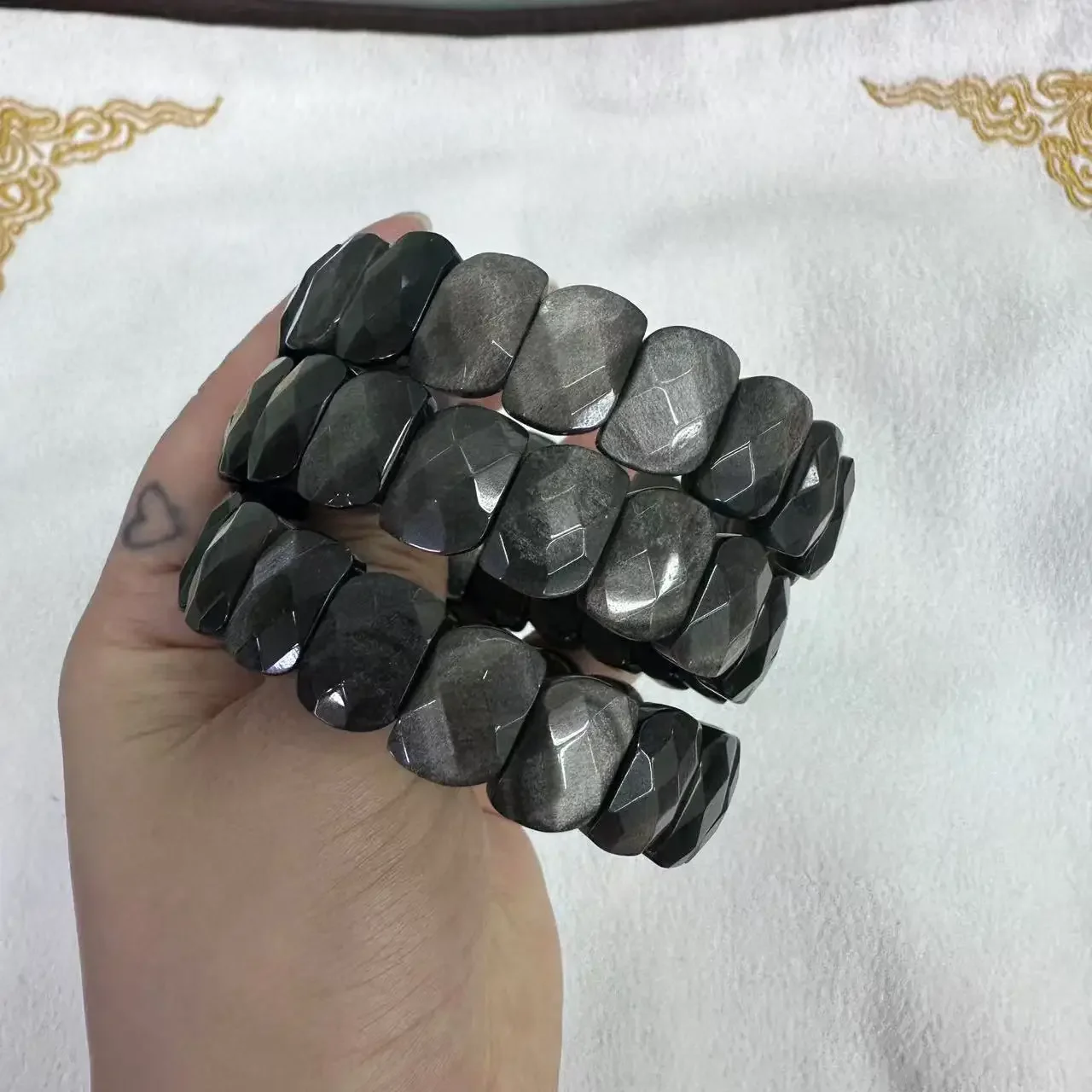 Браслет из натурального серебра с бусинами обсидиана ювелирный браслет