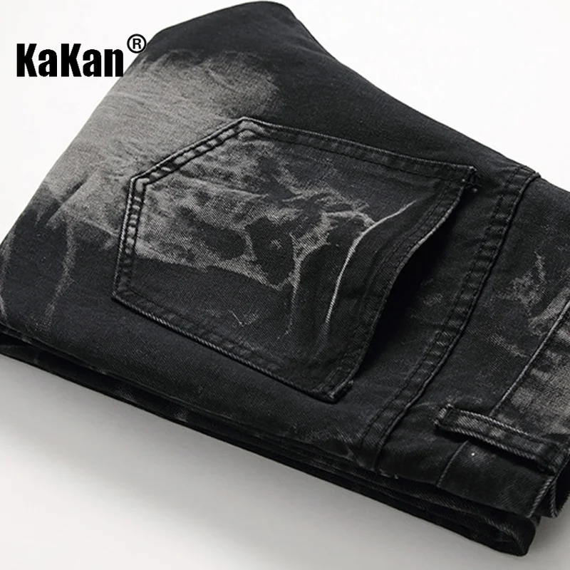 Kakan - European and American New Distressed Jeans for Men, High Street Washed Old Black Long Jeans K36-335