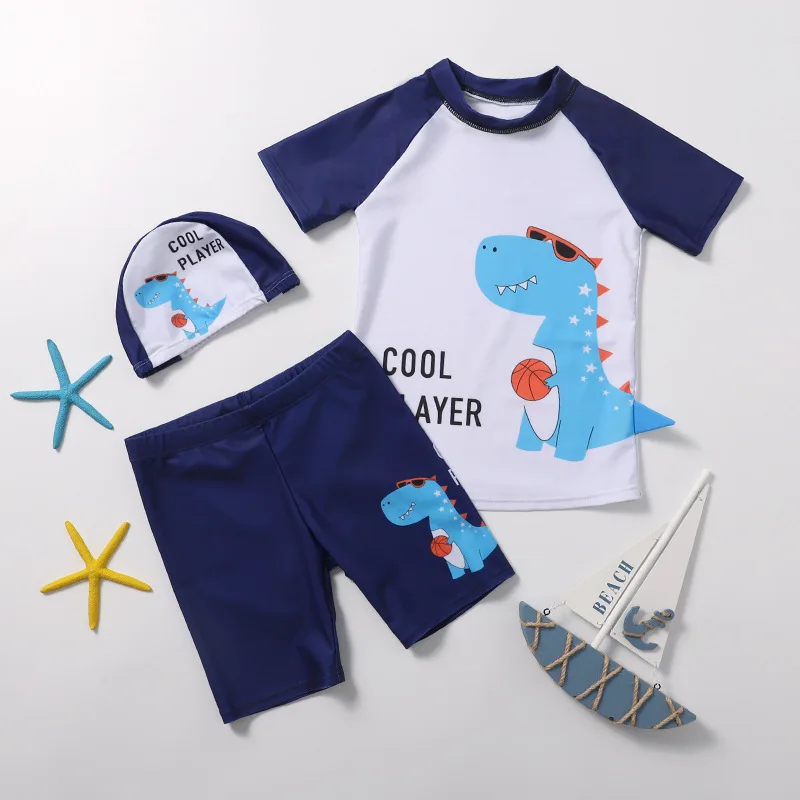 

Three Pieces Cartoon Swimsuits 3~10Year Boys Dinosaur Swimwear Toddler Boys' Floating Children Surfing Suit Kids Beach Wear