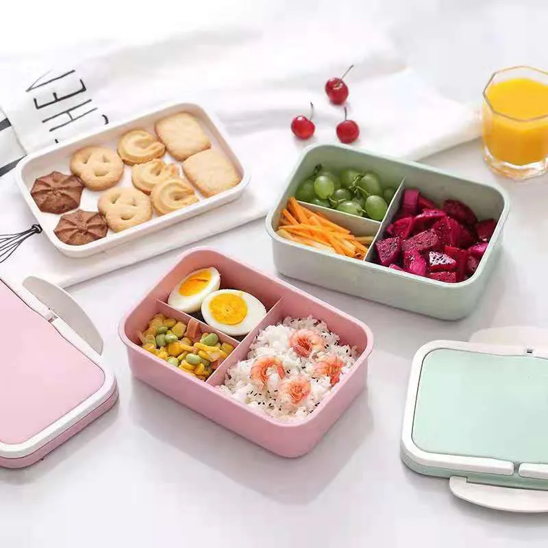 Microwave Lunch Box Portable 3 Compartments Lunch Container Snack Food Storage Containers Box Children School Office Bento Box images - 6